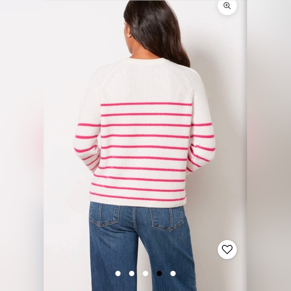 Evereve Cashmere Campbell Stripe Pullover Cream & Pink Sweater Size XS Relaxed - Picture 8 of 12